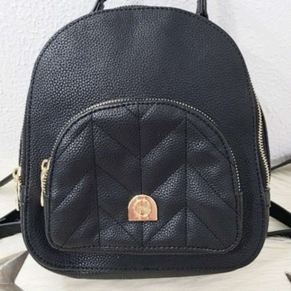 House of Harlow 1960 Black Textured Faux Leather Mini Backpack NWOT - Picture 2 of 10